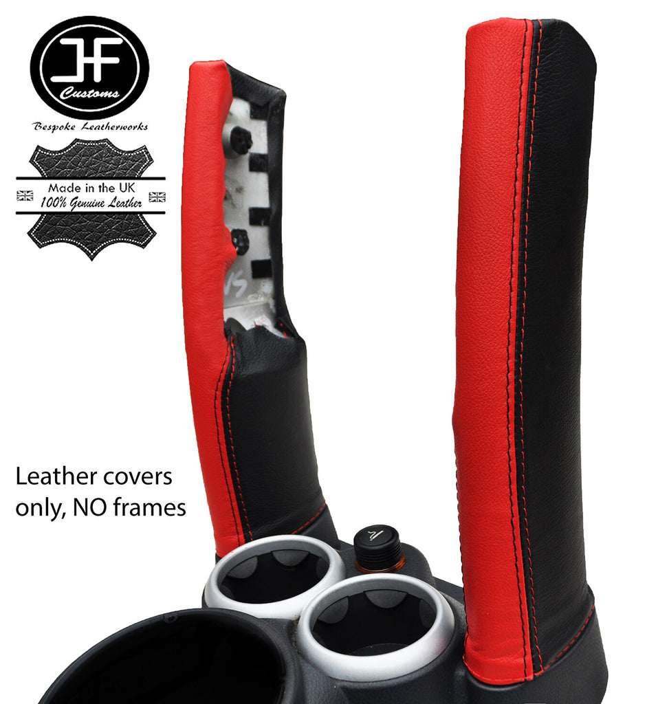 BLACK & RED LEATHER 2X DOWN TUBES COVERS FITS BMW MINI COOPER S R50 R53 01-06