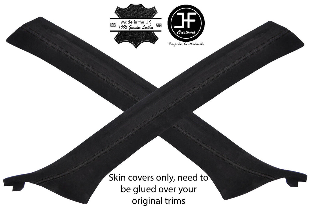 BLACK STITCH 2X A PILLAR REAL SUEDE COVERS FOR BMW 3 E46 COUPE 1998-2005