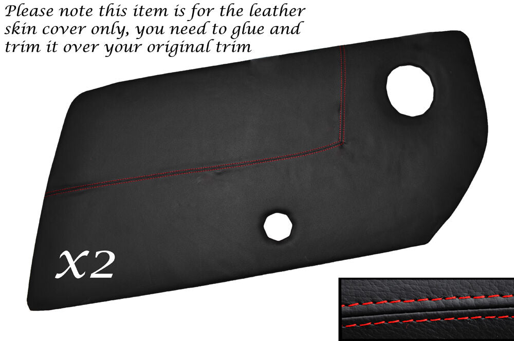 RED STITCH 2X DOOR CARD LEATHER SKIN COVERS FITS PORSCHE 911 SC 1974-1989