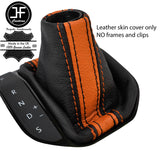 BLACK & ORANGE STRIPE LEATHER AUTOMATIC GEAR GAITER FITS VW T6 TRANSPORTER 16-19