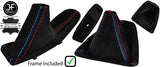 RED & TRI STITCH SUEDE MANUAL GAITER SET+PLASTIC FRAME FOR BMW E90 E91 E92 E93