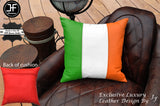 IRISH FLAG COLOUR LEATHER 1X EXCLUSIVE LUXURY CUSHION 18"x18" RED BACK