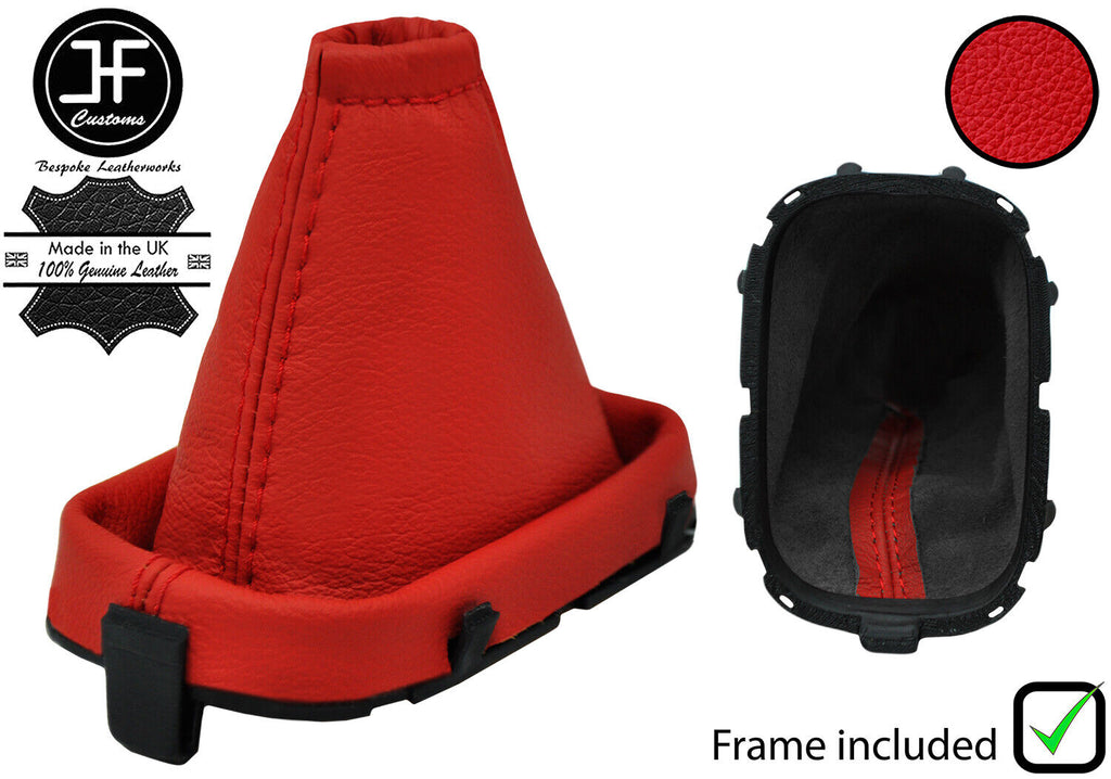 RED REAL LEATHER MANUAL GEAR GAITER + FRAME FOR NISSAN MICRA K12 2006-2010
