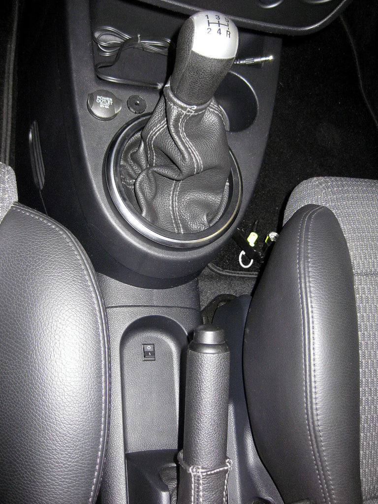 FITS FORD FIESTA FUSION  LEATHER GEAR GAITER WHITE DOUBLE STITCH 2001-2008