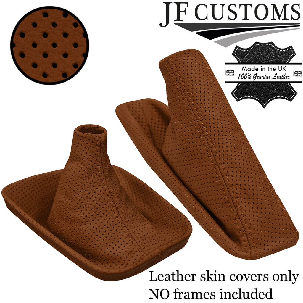 TAN ITALIAN PERFORATED LEATHER GEAR HANDBRAKE GAITERS SET FOR BMW E46 99-05