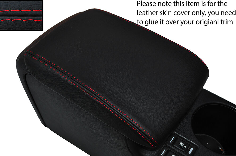 RED STITCH BLACK LEATHER ARMREST SKIN COVER FITS SUBARU XV 2012-2016 CUSTOM NEW