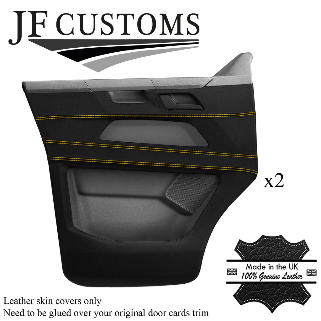 YELLOW STITCH LEATHER 2X DOOR CARD COVERS FOR VW T6 TRANSPORTER FACELIFT 2020+