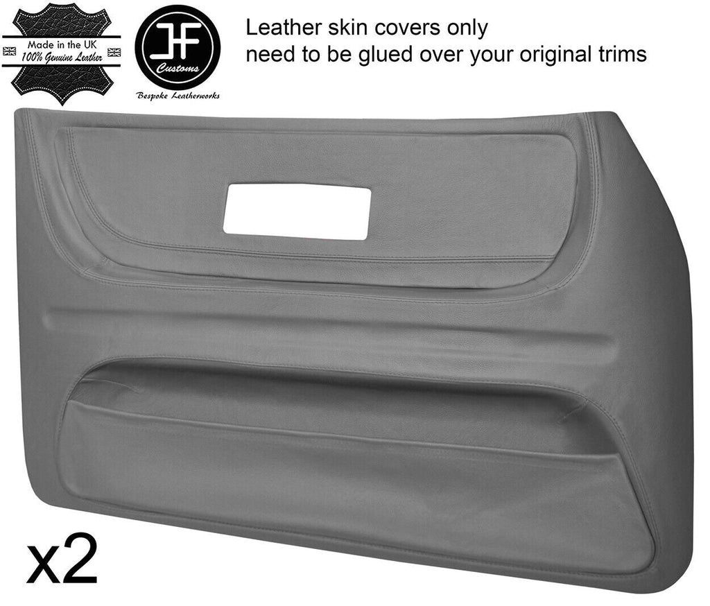 GREY LEATHER 2X FRONT FULL  DOOR CARD TRIM COVERS FITS SAAB 900 CLASSIC 78-93