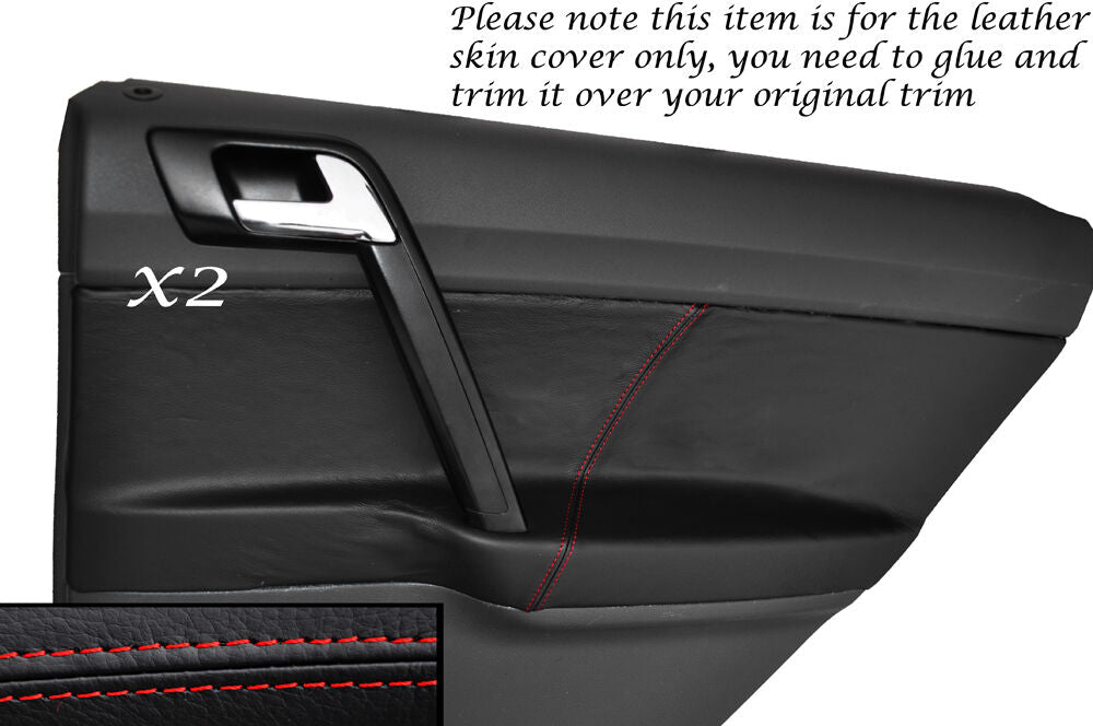 RED STITCH 2X REAR DOOR CARD TRIM LEATHER COVERS FITS VW POLO MK6 5 DOORS