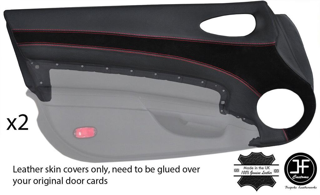 RED STITCH 2X DOOR CARD TRIM REAL LEATHER & SUEDE COVERS FOR 350Z 2006-2009