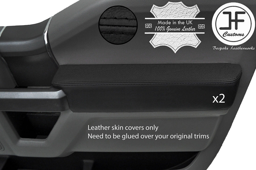 BLACK & BLACK LEATHER 2X FRONT DOOR CARD TRIM COVER FOR FORD F-150 F150 15-19