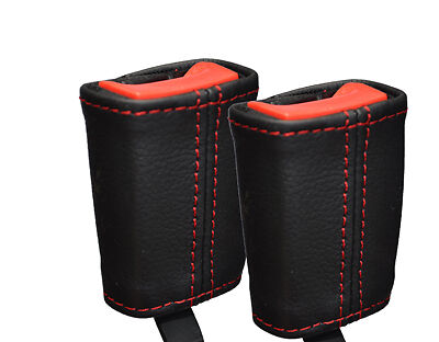 red stitch FITS SMART FORFOUR & MITSUBISHI COLT 2X SEAT BELT STALK LHTR COVERS