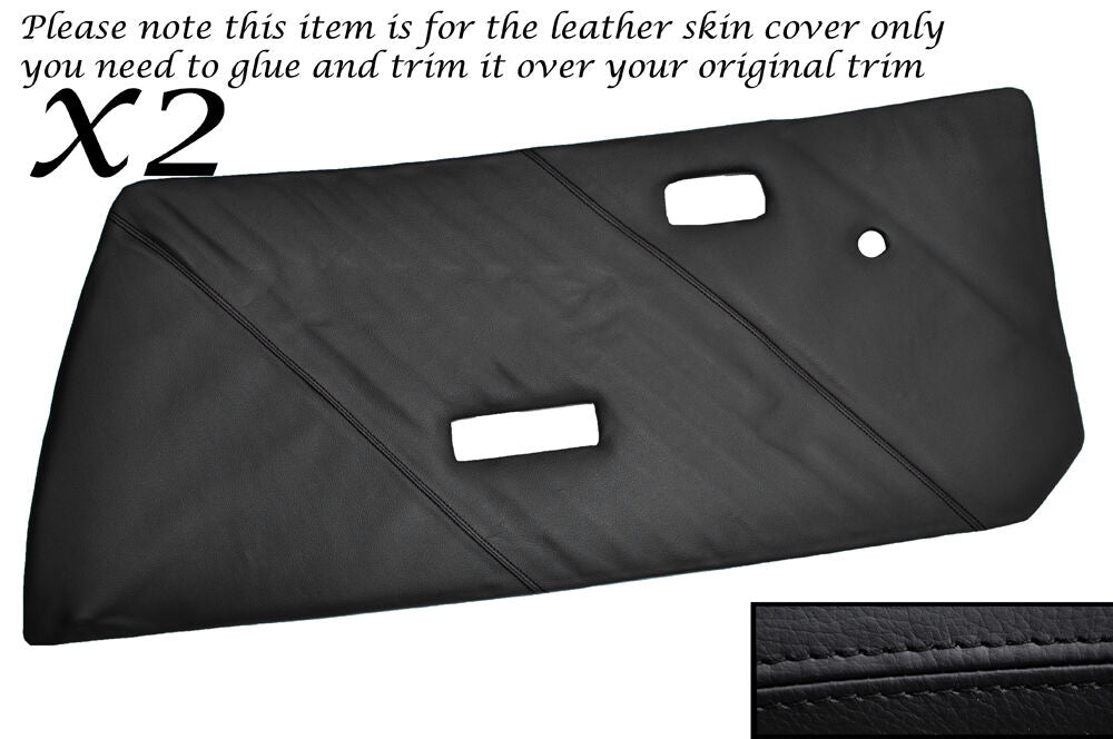 BLACK STITCH 2X FRONT DOOR CARDS LEATHER SKIN COVERS FITS FIAT X1/9 X19 73-89