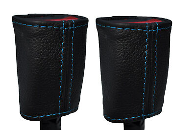 BLUE STITCH FITS FIAT 500 & 500 ABARTH 07+ 2X FRONT SEAT BELT LEATHER COVERS