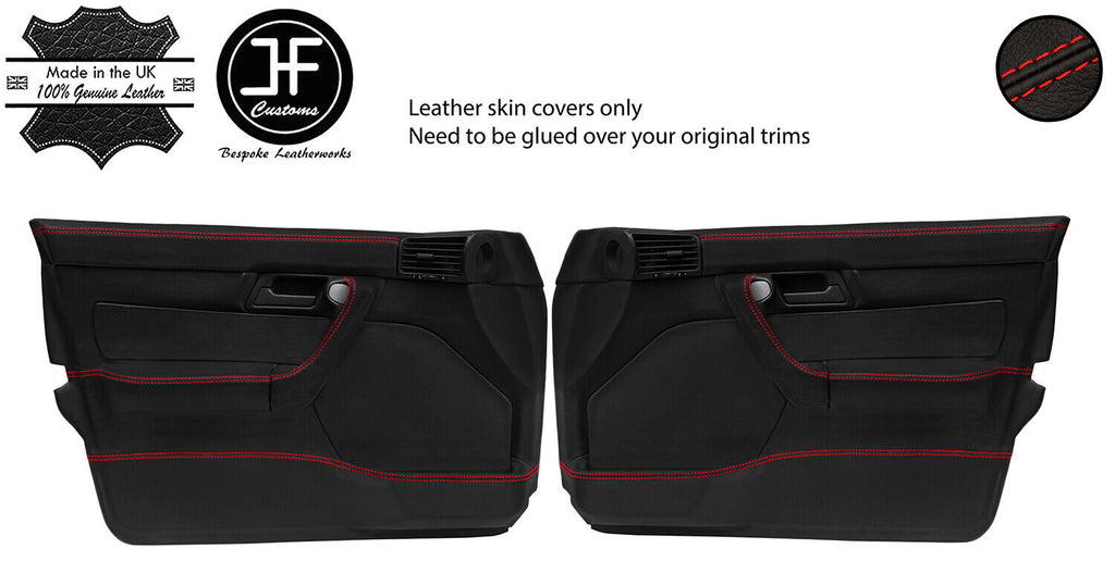RED  STITCH 2X FRONT FULL DOOR CARD LTHR COVER FOR BMW E34 88-91 PRE FACELIFT