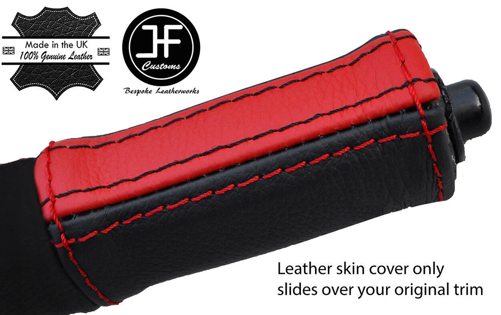 BLACK & RED TOP GRAIN LEATHER HANDBRAKE HANDLE COVER FOR MAZDA RX7 FC3S 86-91