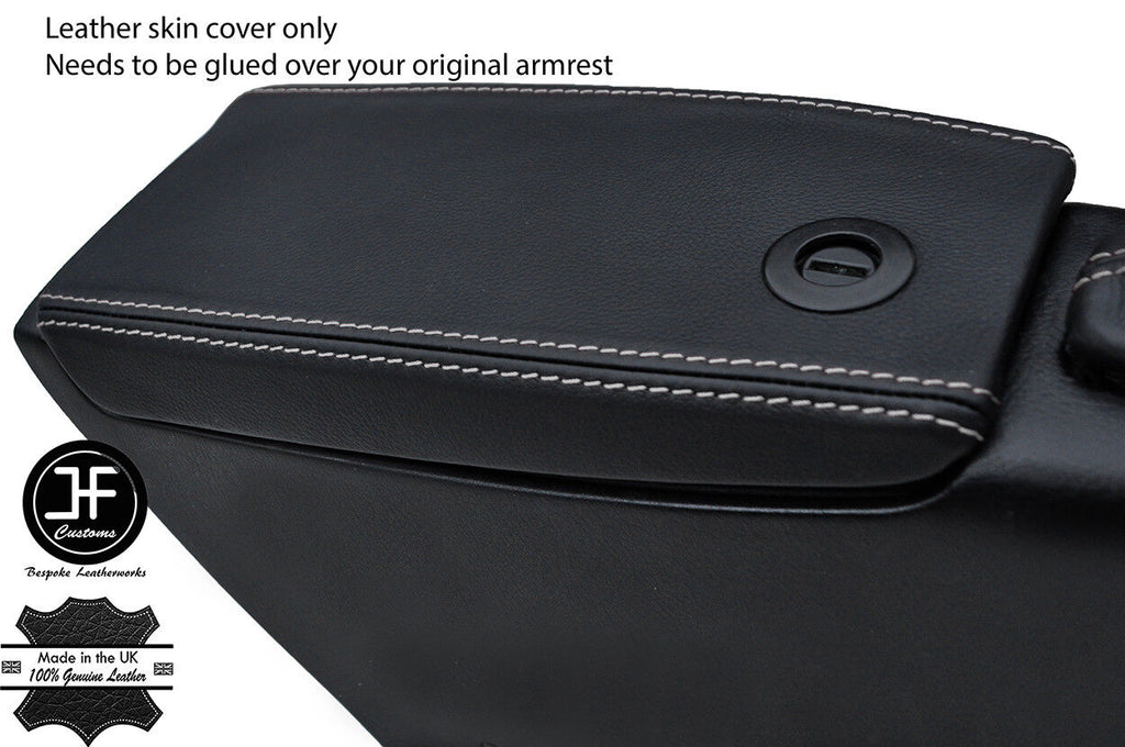 GREY STITCHING REAL LEATHER ARMREST LID COVER FITS FIAT BARCHETTA 1995-2005