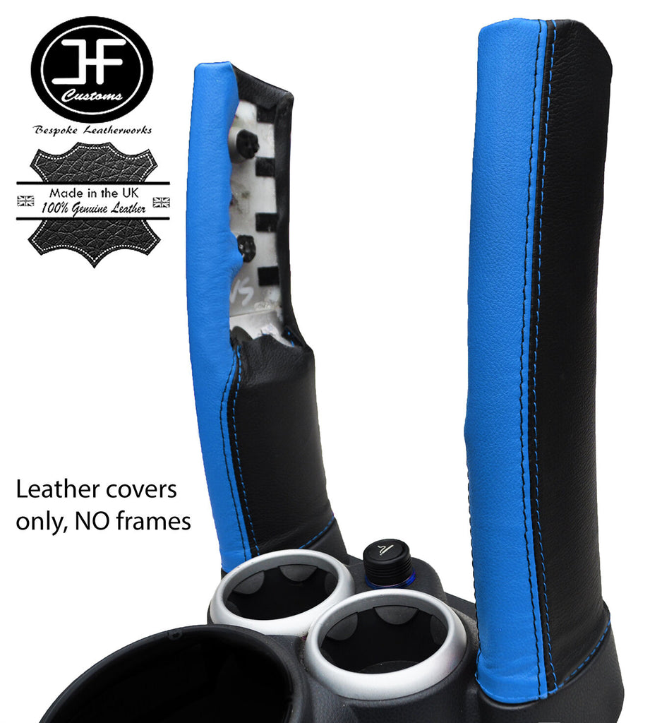 BLACK & BLUE LEATHER 2X DOWN TUBES COVERS FITS BMW MINI COOPER S R50 R53 01-06