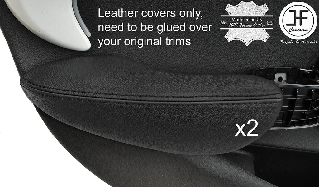 BLACK & BLACK LEATHER 2X REAR DOOR ARMREST COVERS FITS BMW MINI COOPER F55 14-17