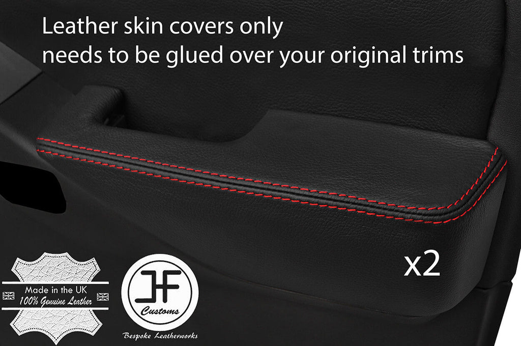 RED STITCH 2X FRONT DOOR ARMREST LEATHER COVERS FITS NISSAN NAVARA D40 06-15