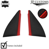 RED & BLACK LEATHER 2X WING MIRROR DOOR TRIM COVER+FRAMES FOR VW GOLF MK3