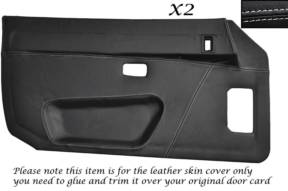 WHITE STITCHING 2X FULL DOOR CARD LEATHER COVER  FITS PORSCHE 924 944 75-89