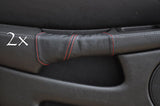 FITS JAGUAR X TYPE 01-09 2X DOOR HANDLE BLACK LEATHER COVERS red stitching