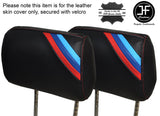 TRI STRIPES RED STITCH 2X FRONT HEADREST SKIN COVERS FITS BMW 3 SERIES E36 92-99