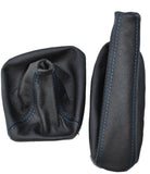 BLUE DOUBLE STITCH FITS BMW E34 LEATHER GEAR HAND BRAKE GAITERS CUSTOM NEW
