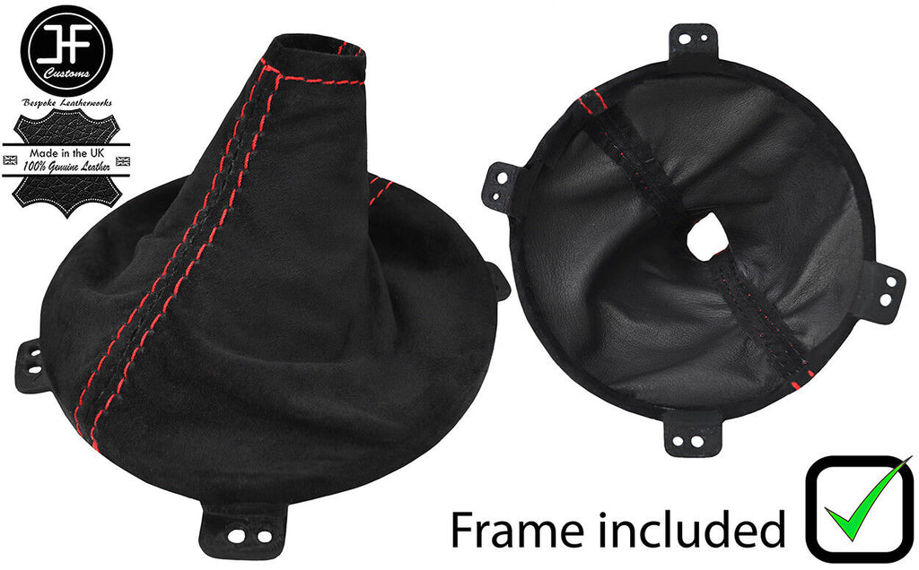 RED STITCH SUEDE GEAR GAITER+PLASTIC FRAME FOR TOYOTA GT86 SUBARU BRZ 12-18