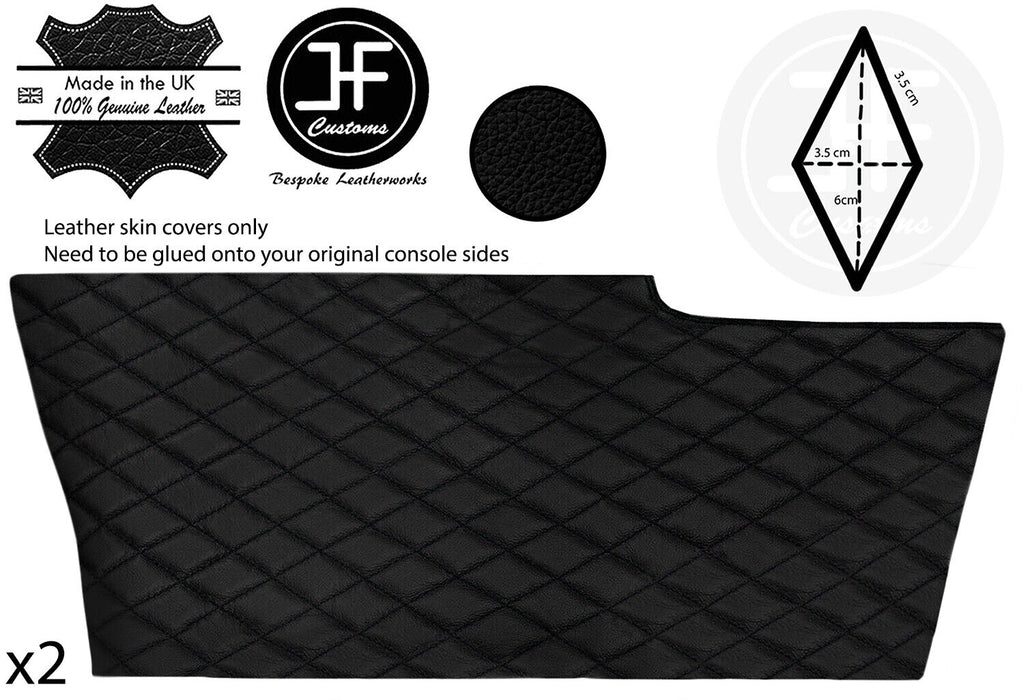BLACK DIAMOND STITCH 2X SIDE CONSOLE TUNNEL LEATHER COVER FOR CORVETTE C6 05-13