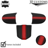 D RED STRIPE LEATHER 3-SPOKE STEERING TRIM COVERS+FRAMES FOR MINI R50 R52 R53