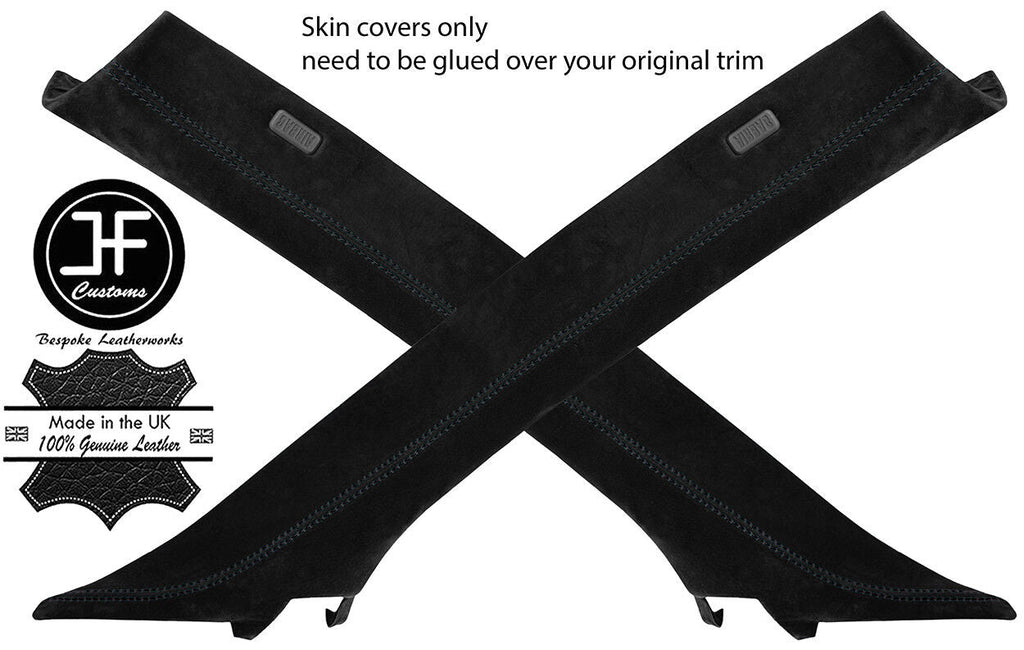 BLACK STITCH 2X A PILLAR REAL SUEDE COVERS FITS BMW X5 E53 2000-2006 CUSTOM NEW