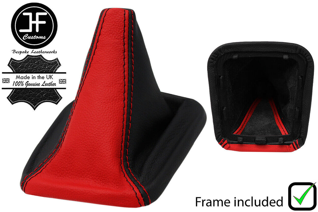 BLACK RED LEATHER MANUAL GEAR GAITER + PLASTIC FRAME FITS SEAT CORDOBA 99-02