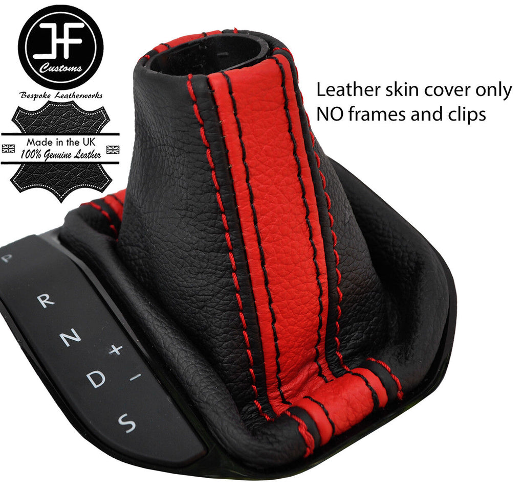 BLACK & RED STRIPE LEATHER AUTOMATIC GEAR GAITER FITS VW T6 TRANSPORTER 16-19