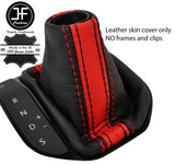 BLACK & RED STRIPE LEATHER AUTOMATIC GEAR GAITER FITS VW T6 TRANSPORTER 16-19