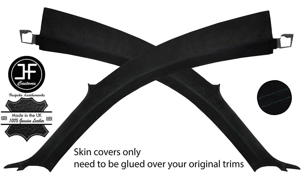 BLACK STITCHING 2X A PILLAR SUEDE COVERS FOR AUDI TT MK1 98-06 COUPE STYLE 2