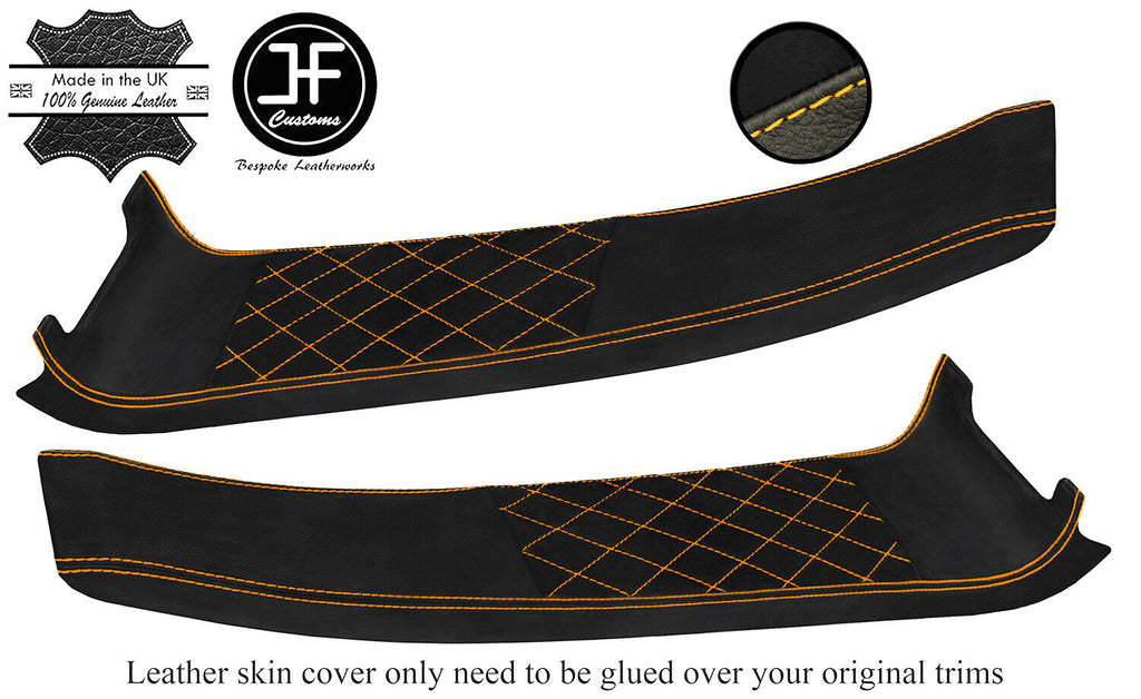 YELLOW DIAMOND STITCH 2X DOOR SILL LEATHER+LUXE SUEDE COVER FOR LOTUS ELISE S3
