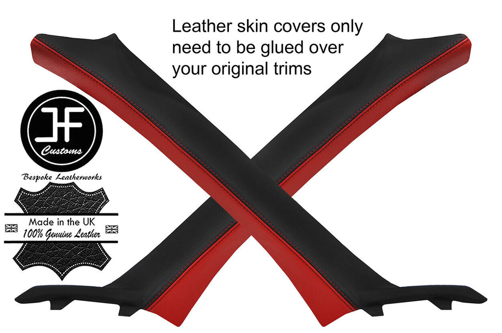 BLACK & RED  REAL LEATHER 2X A POST PILLAR COVERS FITS BMW X1 E84 2009-2015