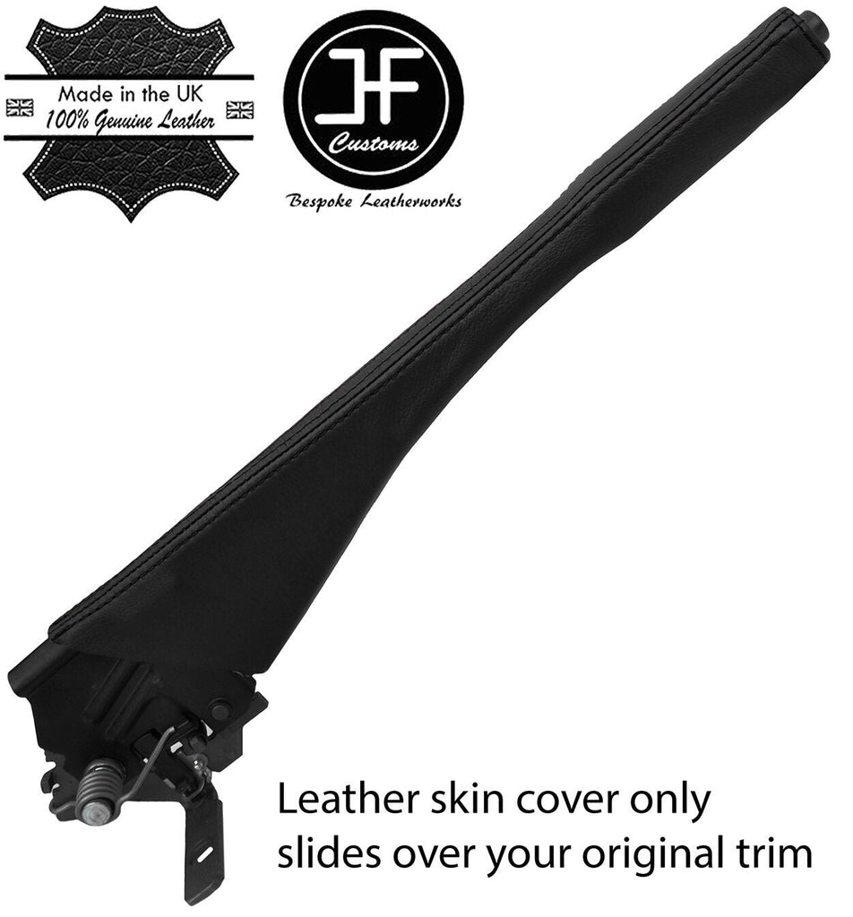 BLACK & BLACK STRIPE LEATHER HANDBRAKE GAITER COVER FITS SMART FORTWO 451 07-14