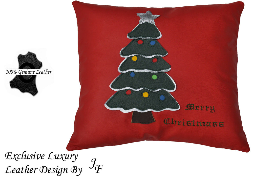 EXCLUSIVE LUXURY GENUINE LEATHER CUSHION CHRISTMAS TREE DESIGN RED CUSTOM NEW