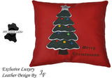 EXCLUSIVE LUXURY GENUINE LEATHER CUSHION CHRISTMAS TREE DESIGN RED CUSTOM NEW
