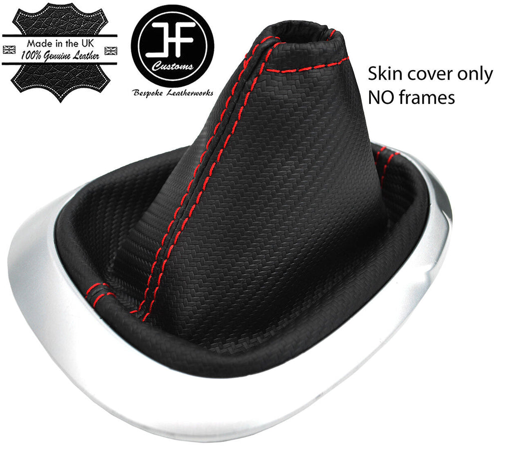 RED STITCH CARBON FIBER VINYL MANUAL GEAR GAITER FITS NISSAN JUKE 2010-2016