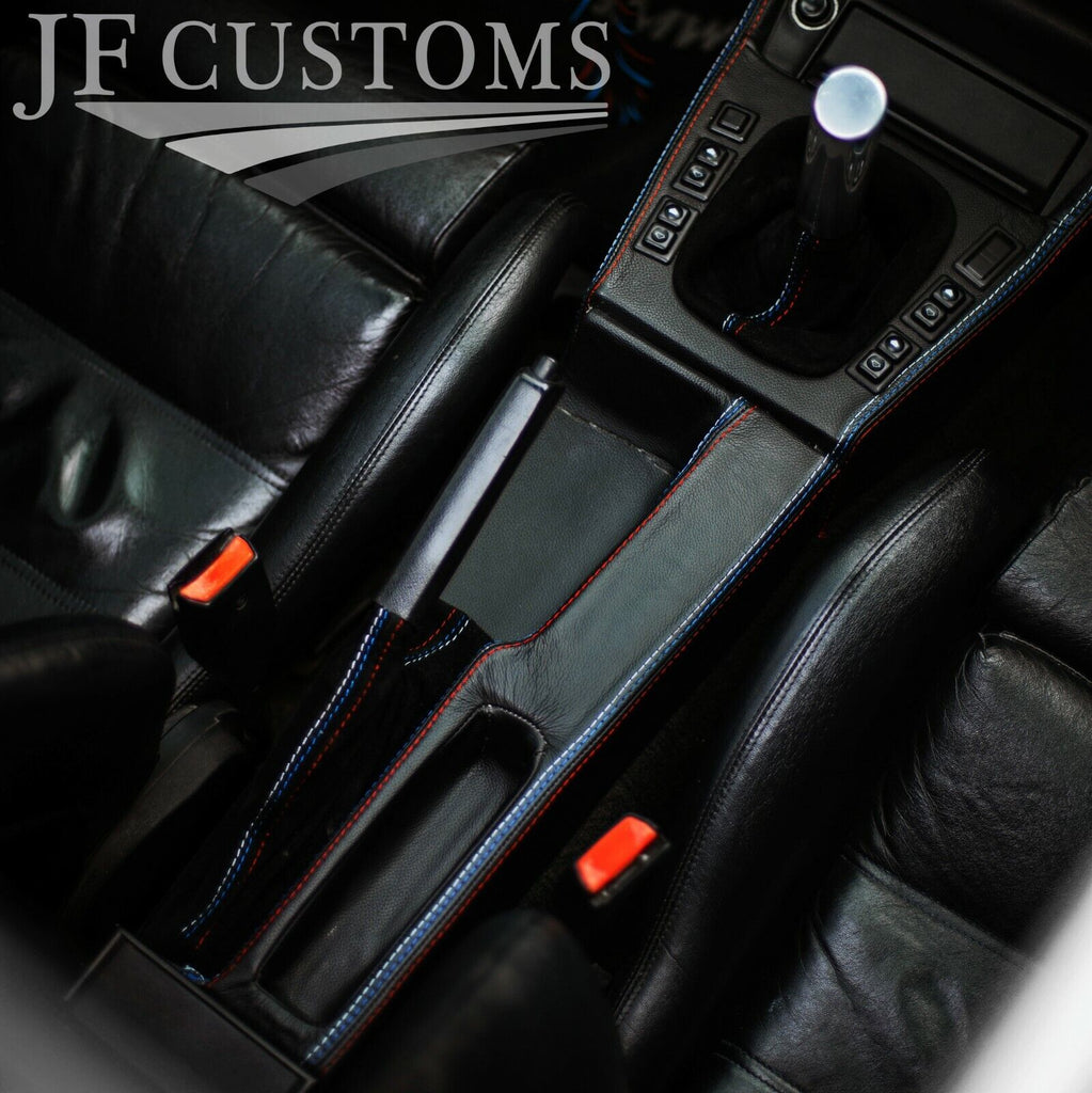 TRI STITCH LEATHER & SUEDE GEAR HANDBRAKE CENTRE CONSOLE COVER FOR BMW E30 84-91
