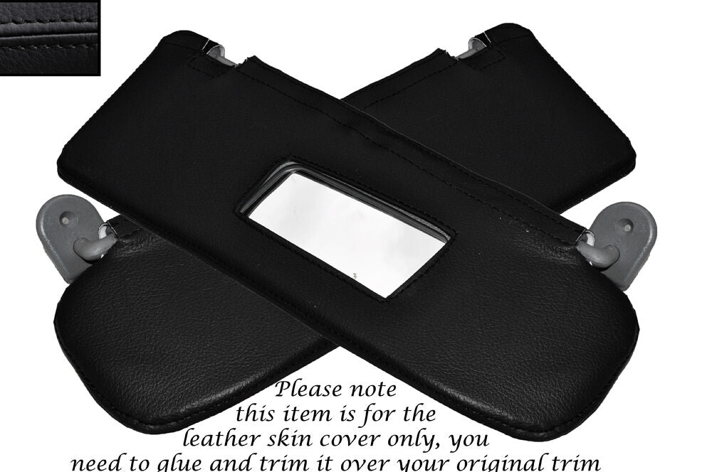 BLACK STITCHING 2X SUN VISORS LEATHER SKIN COVERS FITS DAEWOO KALOS 2002-2005