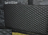 BLACK LEATHER PADDED D GREEN DIAMOND STITCH 1M X 0.5M UPHOLSTERY FURNITURE AUTO