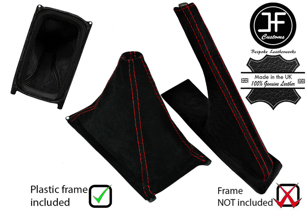RED STICH SUEDE GEAR GAITER WITH FRAME+HANDBRAKE GAITER FOR HONDA CIVIC 88-95