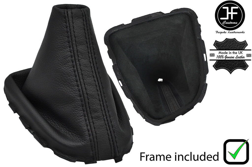 BLACK & BLACK STRIPE LEATHER GEAR GAITER+PLASTIC FRAME FITS RENAULT CLIO 12-16