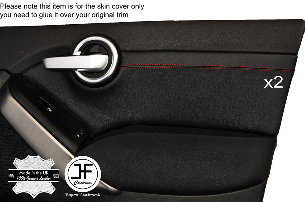 RED STITCH 2X FRONT DOOR CARD TRIM LEATHER COVER FITS FIAT 500X 500 X  14-17