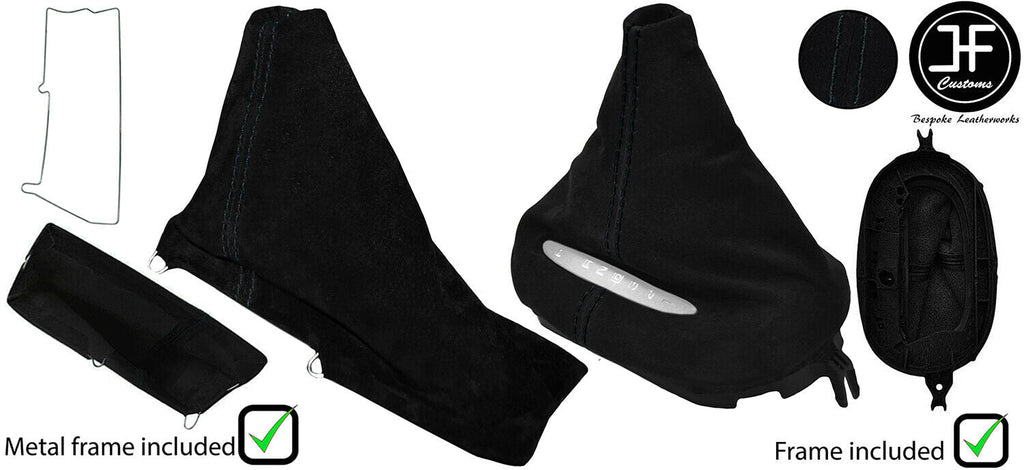 BLACK STITCH SUEDE AUTO GAITER SET+PLASTIC & METAL FRAME FOR CORVETTE C5 97-04